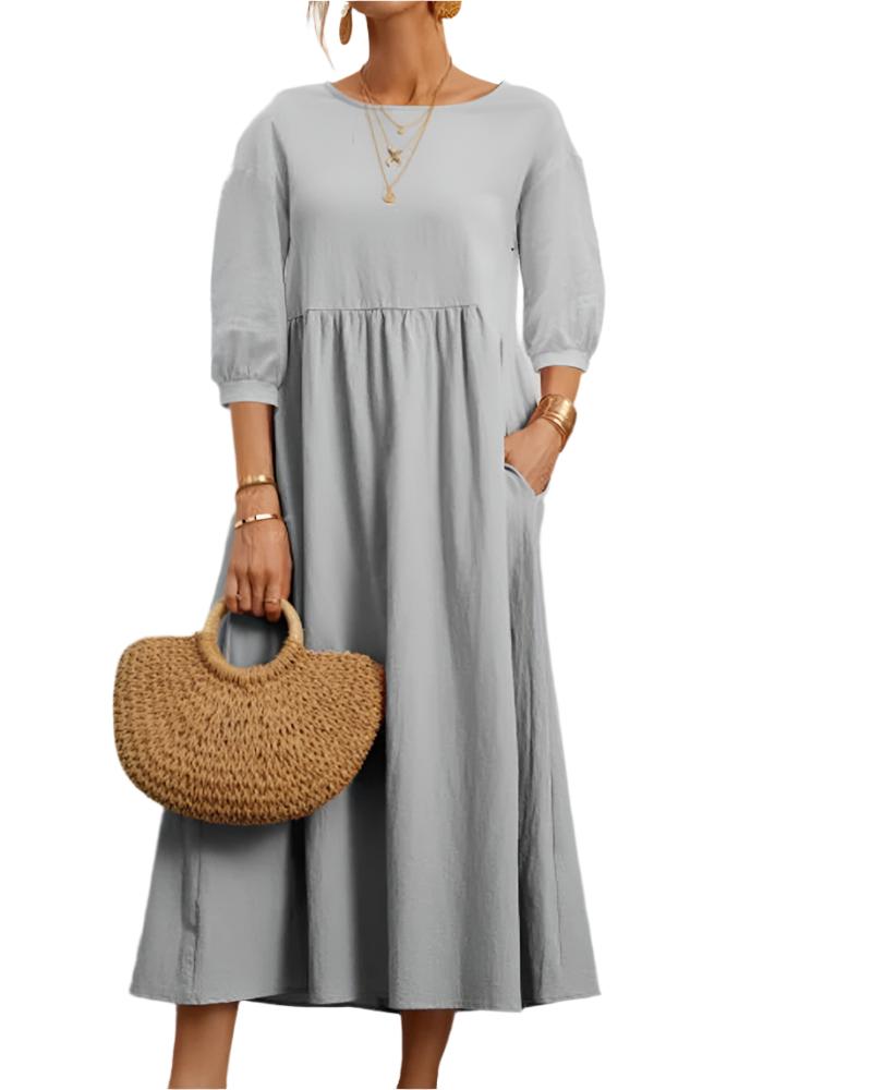 Kvinnens Midi Kjole med Lanterneermer 10
