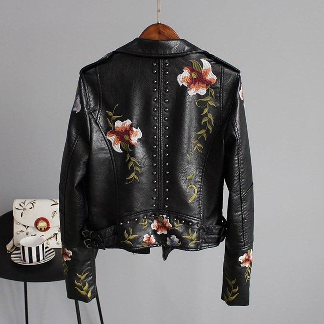 Kvinners Biker-jakke Med Blomsterdesign 1