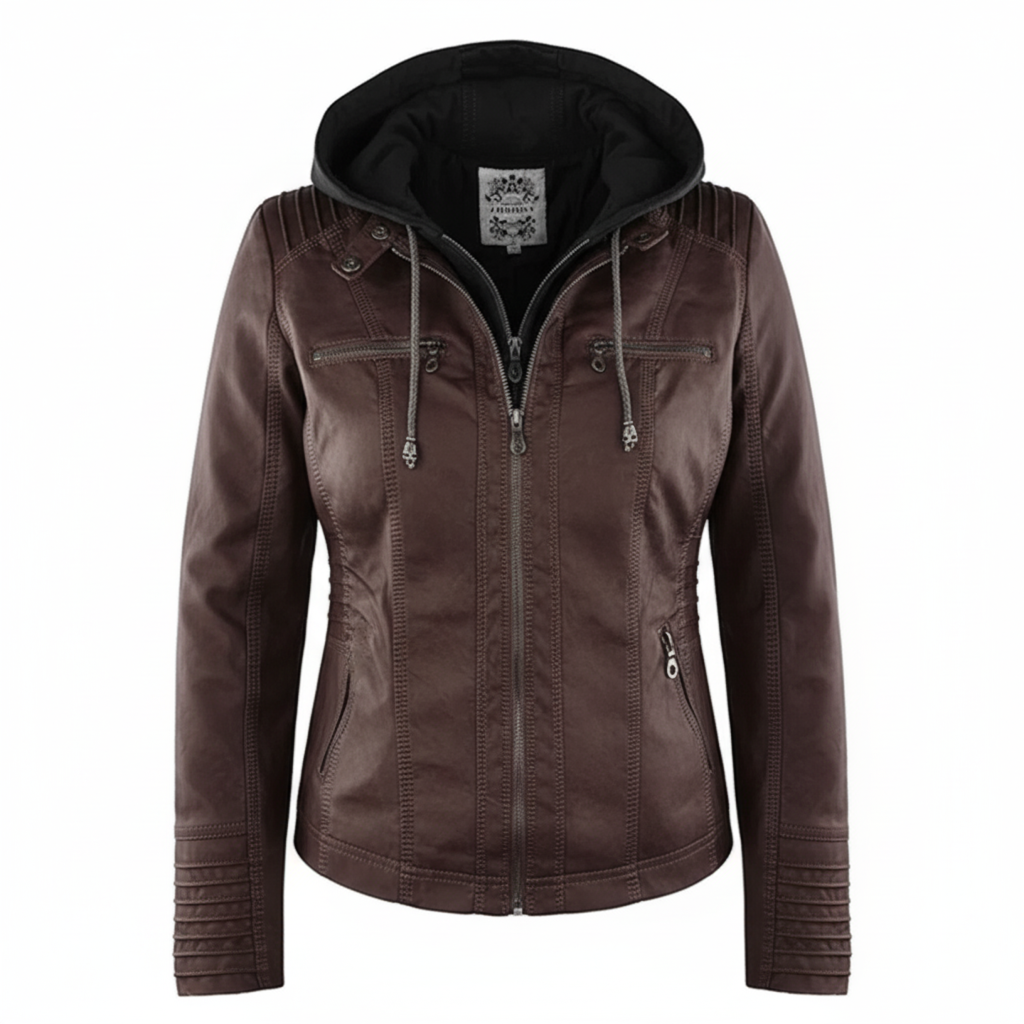 Kvinners Bikerjakke med Hette Moderne Design 4