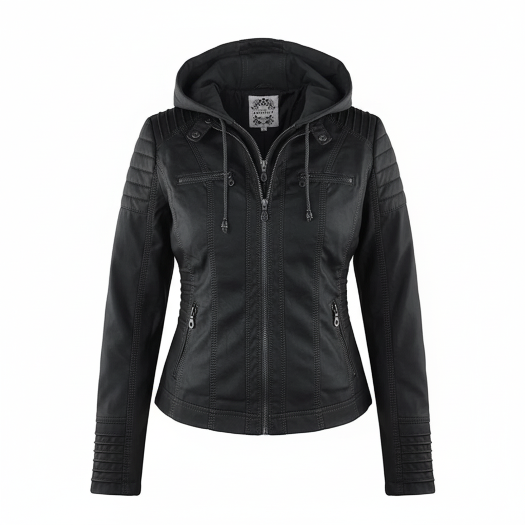 Kvinners Bikerjakke med Hette Moderne Design 5