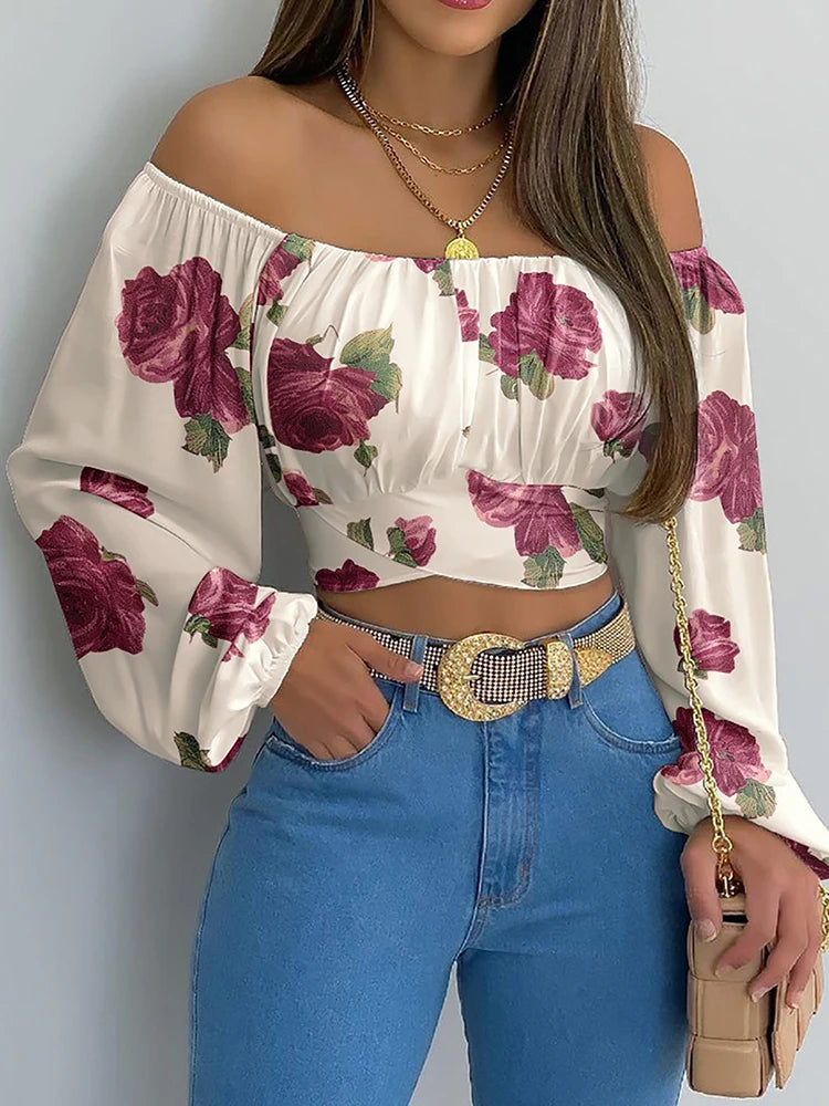 Kvinners Bluse Off Shoulder Med Lanterne Ermer 5
