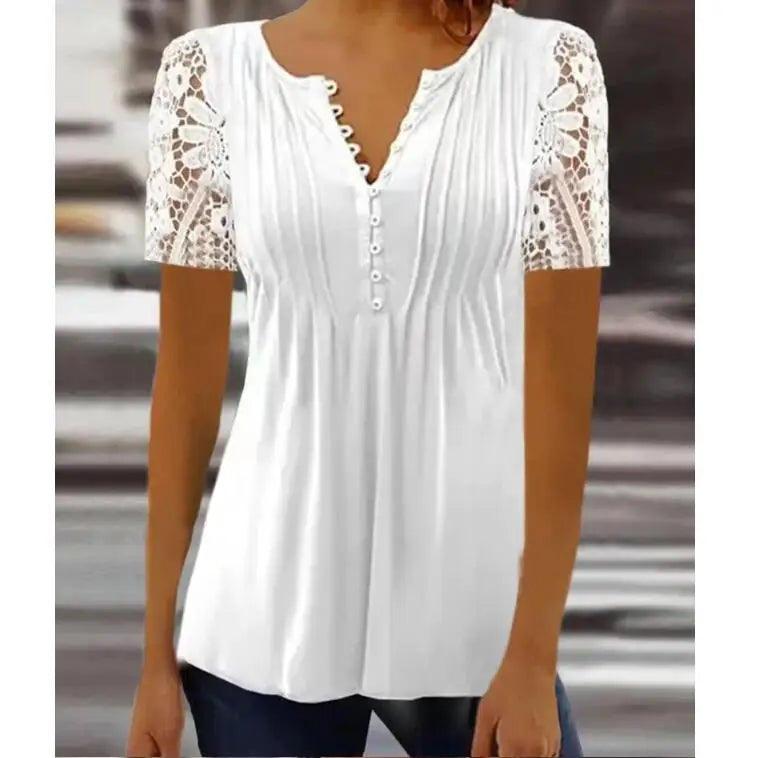 Kvinners Bluse med V-hals og Blomstertrykk 0