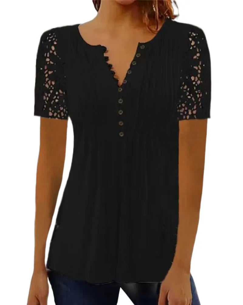 Kvinners Bluse med V-hals og Blomstertrykk 1