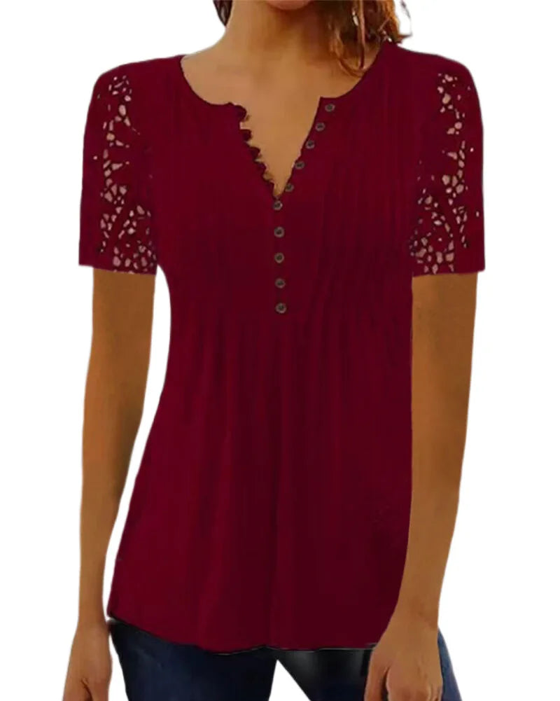 Kvinners Bluse med V-hals og Blomstertrykk 3