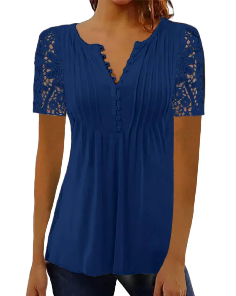 Kvinners Bluse med V-hals og Blomstertrykk 5