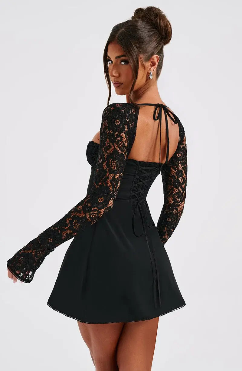 Kvinners Bodycon Minikjole med Blondermer Firkantet Utringning 3