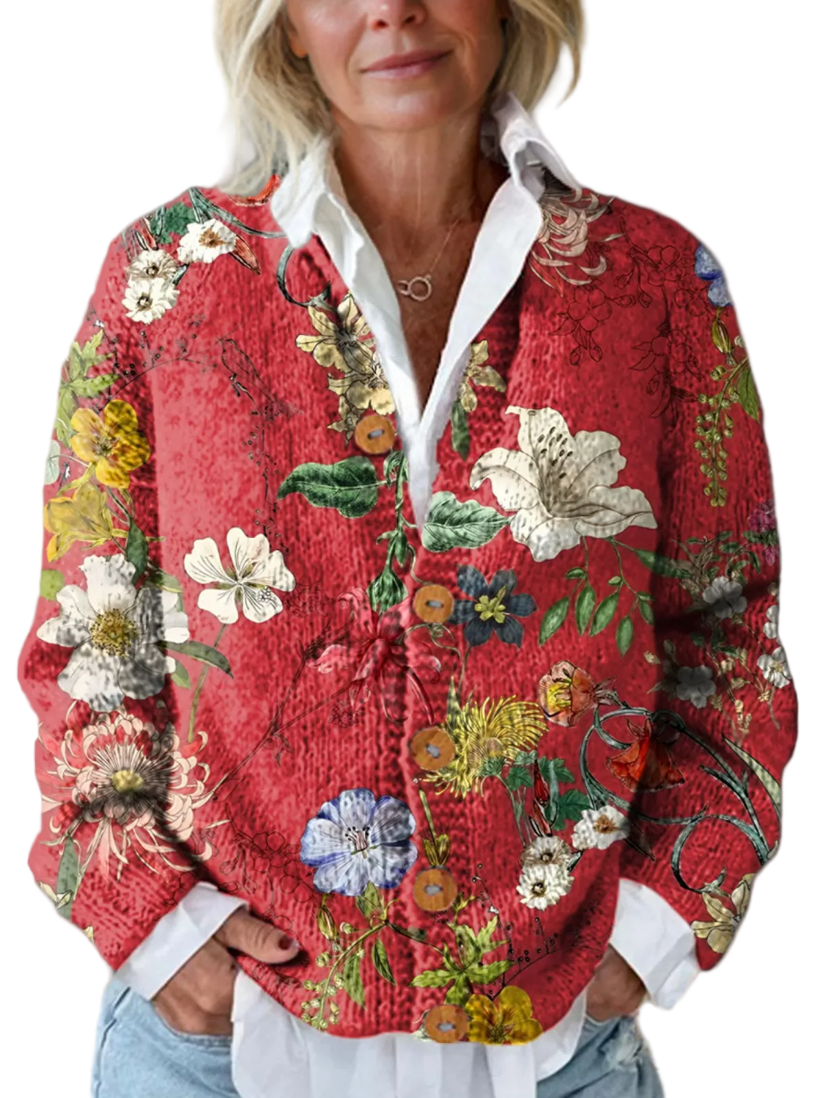 Kvinners Cardigan med Blomsterprint 0