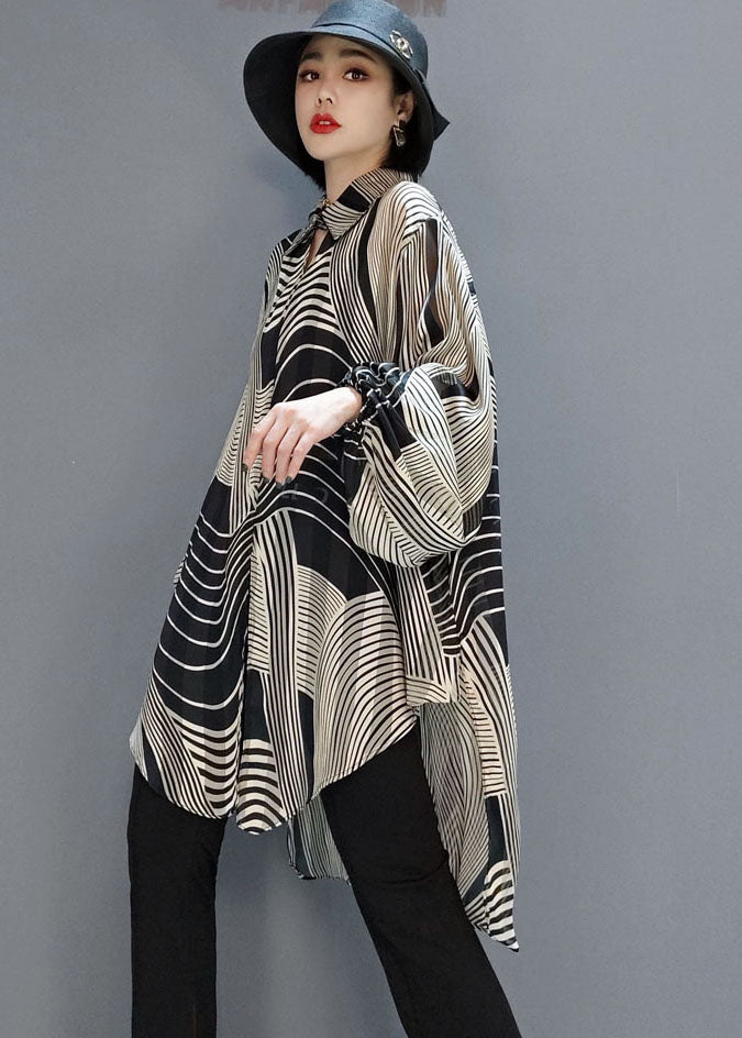 Kvinners Chiffon Skjorte med Striper og Lav-Høy Design 3