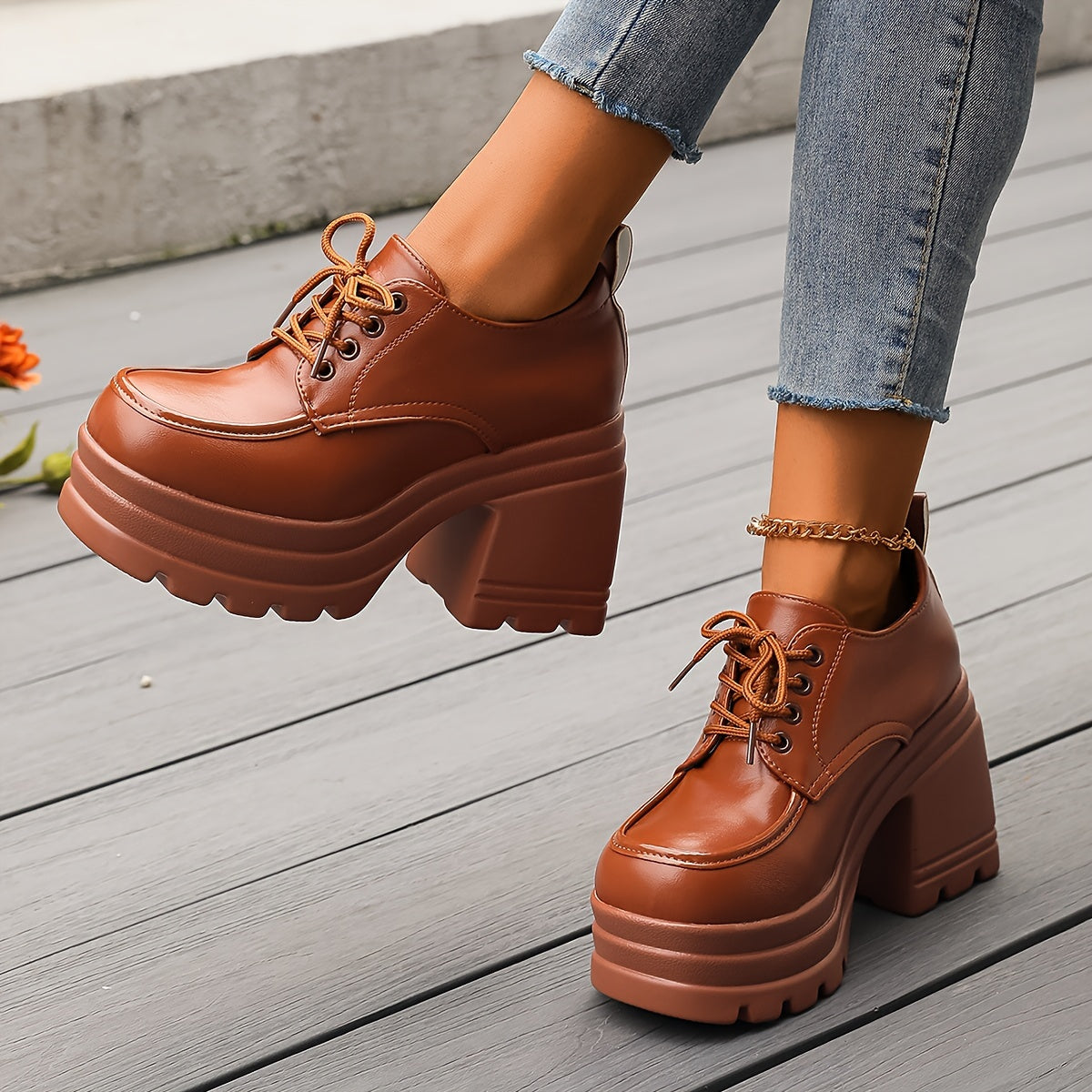 Kvinners Chunky Plattform Oxfords 1