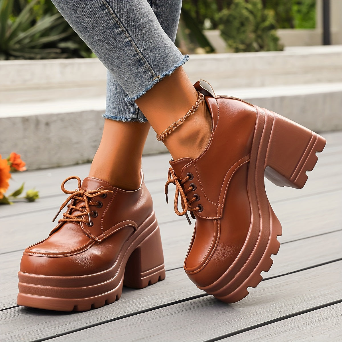 Kvinners Chunky Plattform Oxfords 2