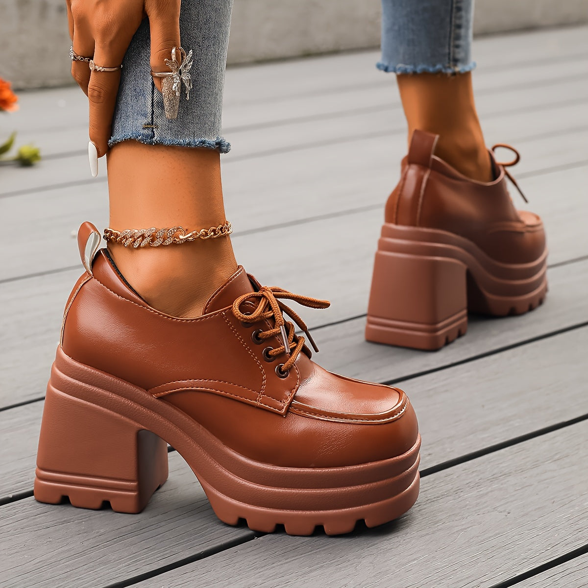 Kvinners Chunky Plattform Oxfords 3