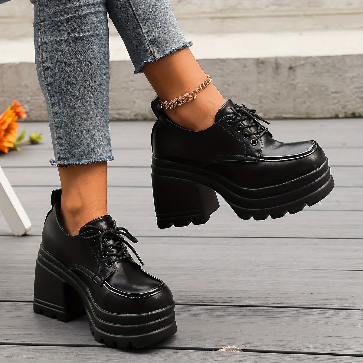 Kvinners Chunky Plattform Oxfords 5