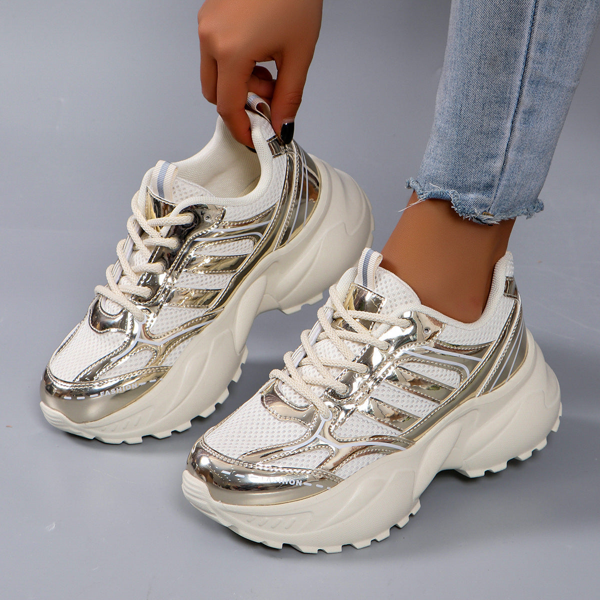 Kvinners Chunky Sneakers Sporty Stil 6