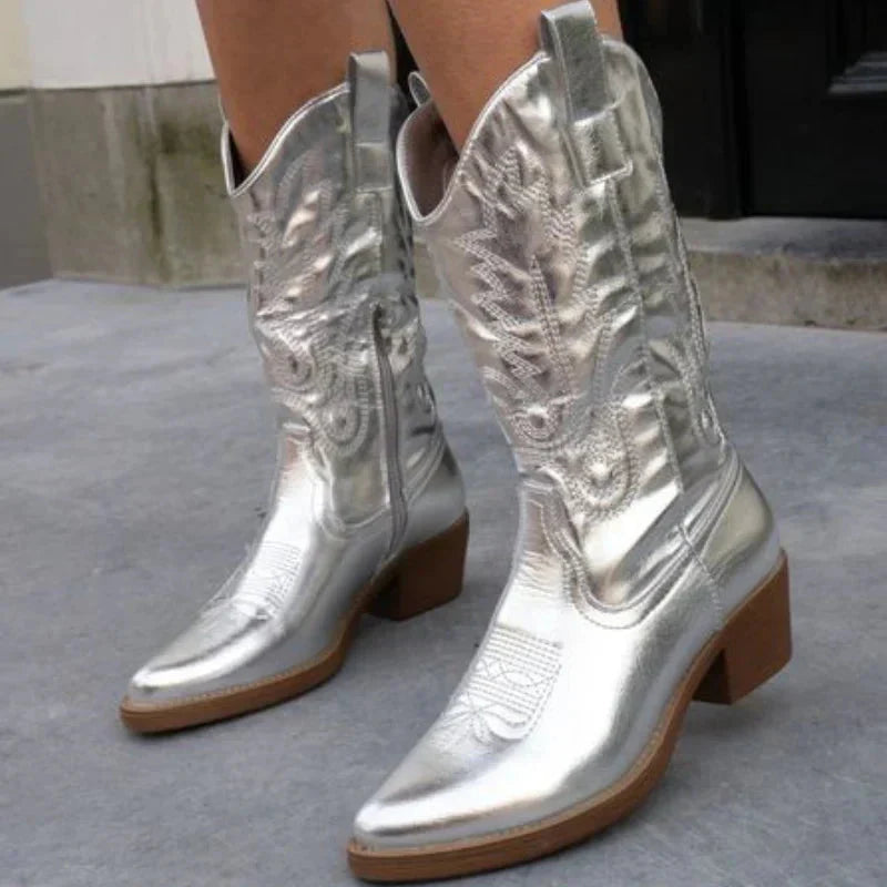 Kvinners Cowboystøvler Metallisk Design Moderne Stil 6