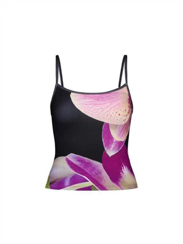 Kvinners Crop Top Blomstertrykk Ryggløs Spaghetti Stropp 10
