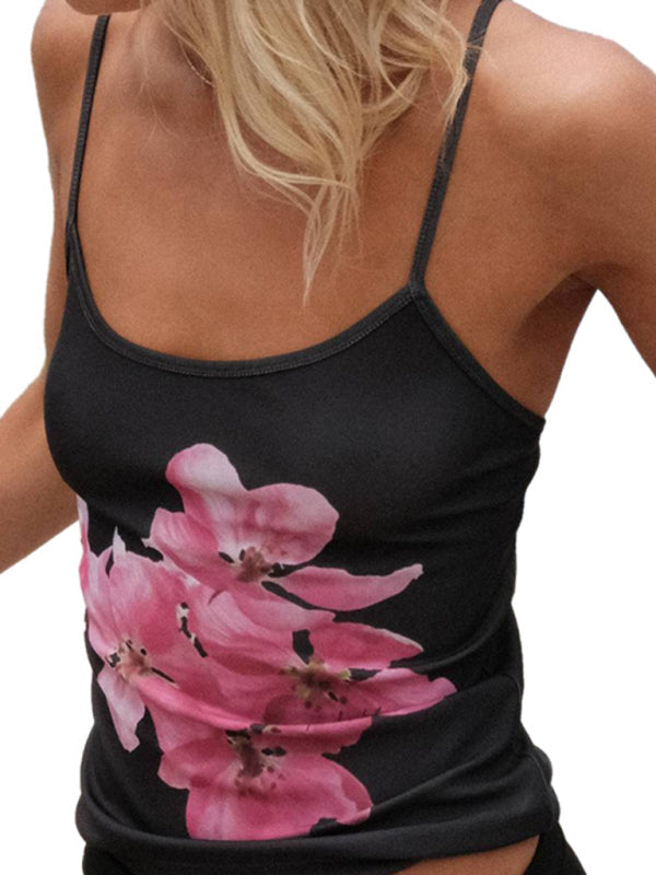 Kvinners Crop Top Blomstertrykk Ryggløs Spaghetti Stropp 5