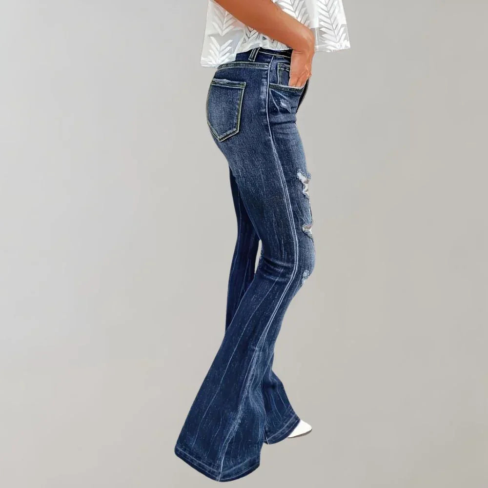 Kvinners Flarede Jeans med Ripped Detaljer 1