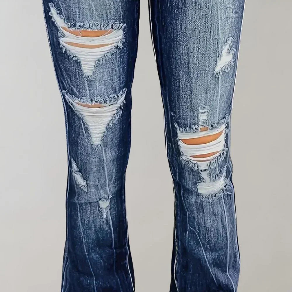 Kvinners Flarede Jeans med Ripped Detaljer 3