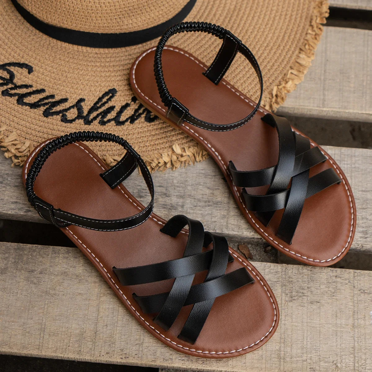 Kvinners Flate Sandaler med Stropp 11