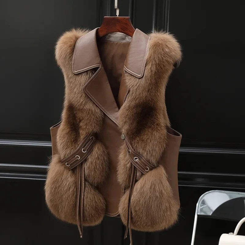 Kvinners Gilet med Krage og Pelskant 3