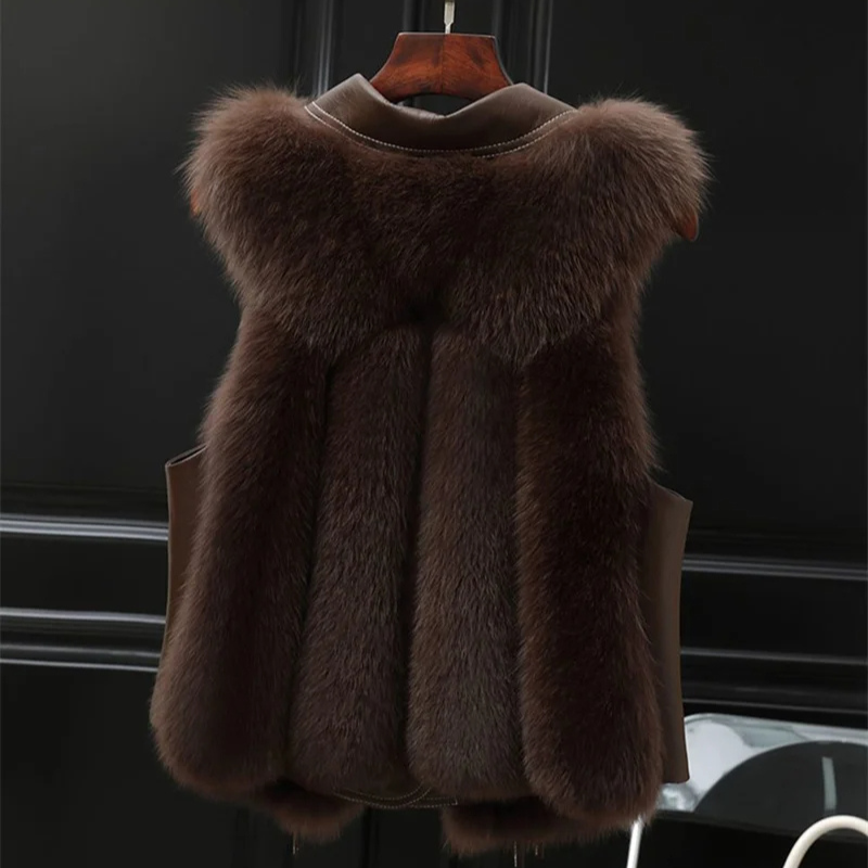 Kvinners Gilet med Krage og Pelskant 6