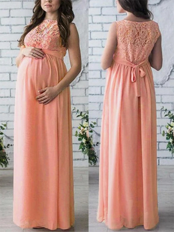 Kvinners Graviditetskjole Bohemsk Stil med Blondebelte 4