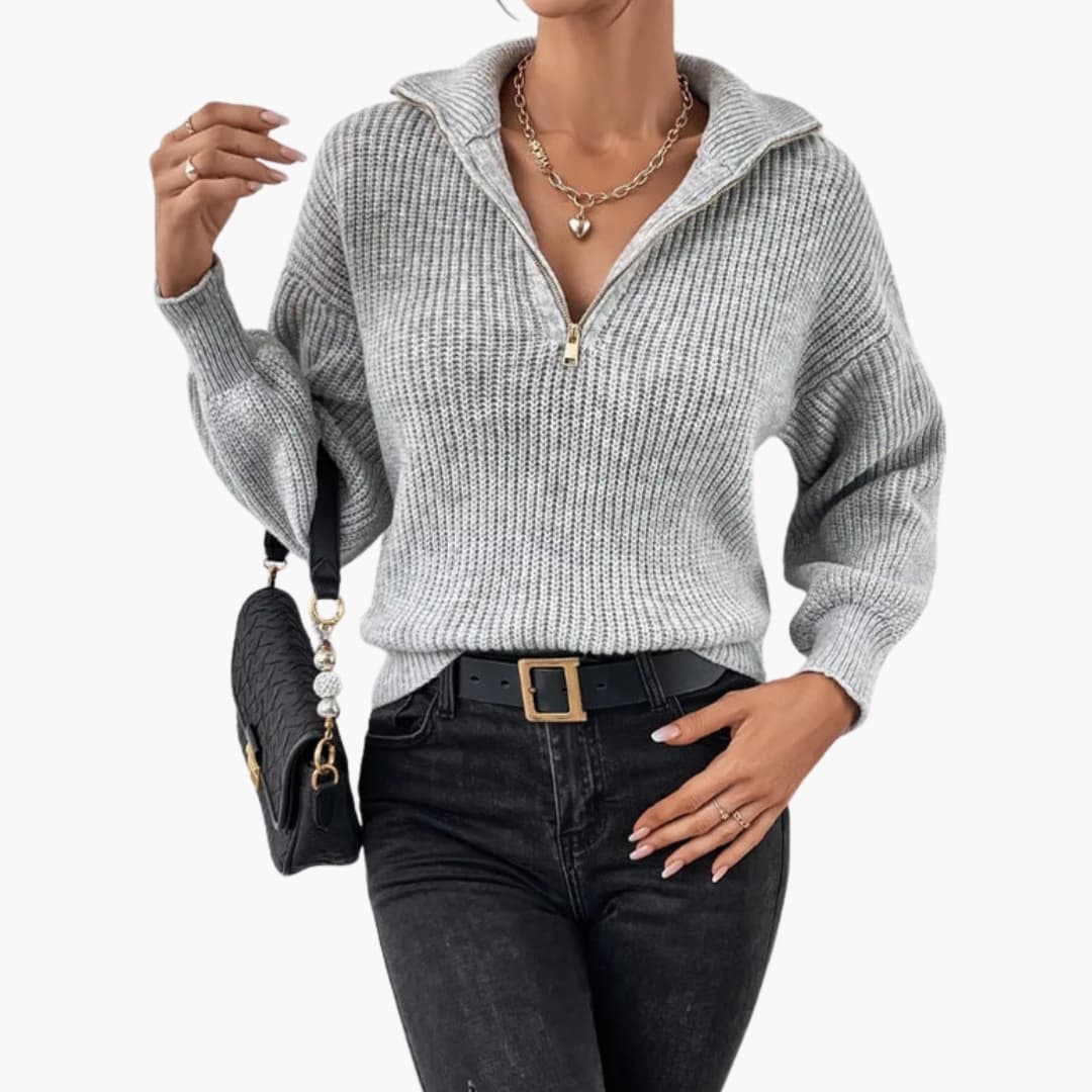 Kvinners Halfzip Strikkegenser med Stativkrage 1