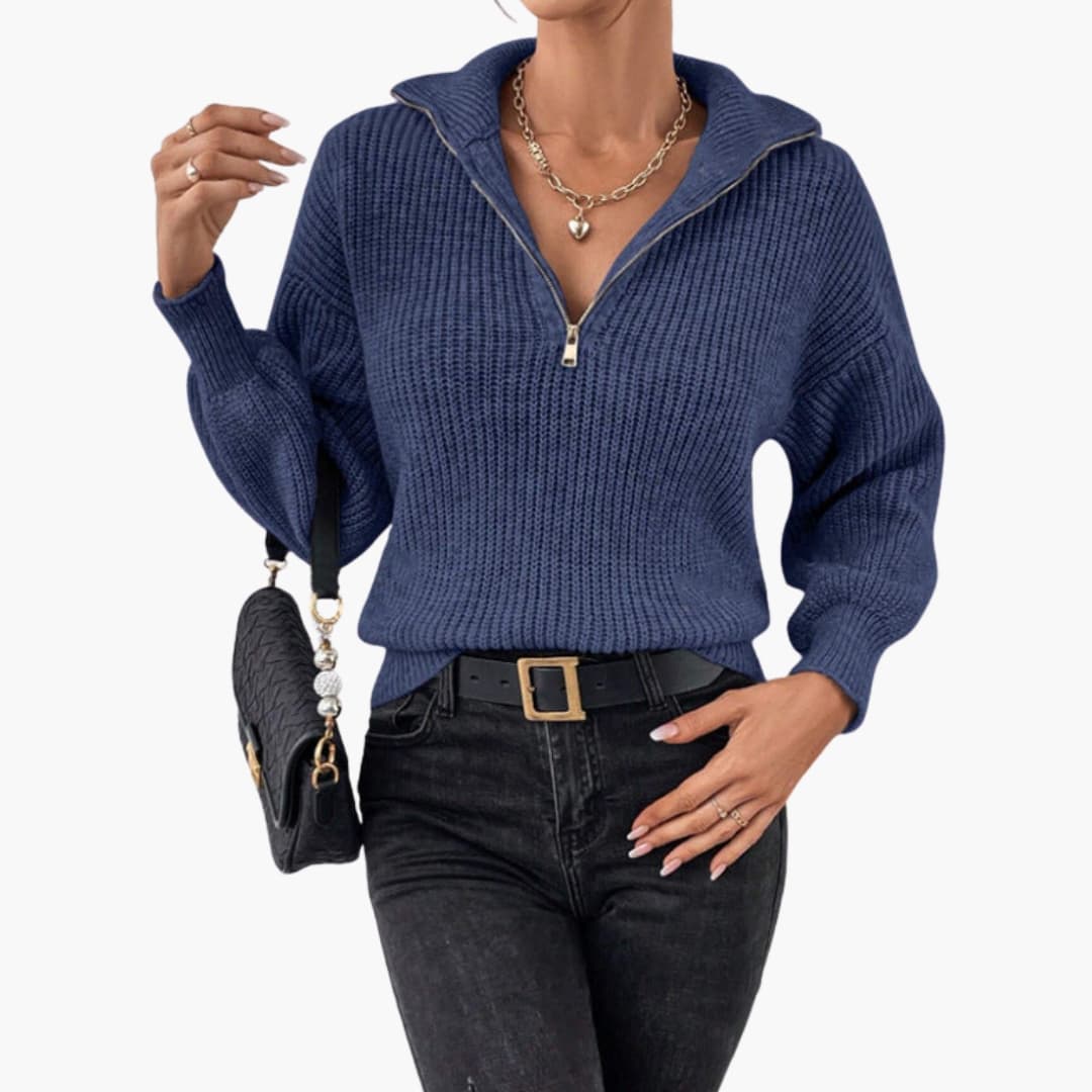Kvinners Halfzip Strikkegenser med Stativkrage 2
