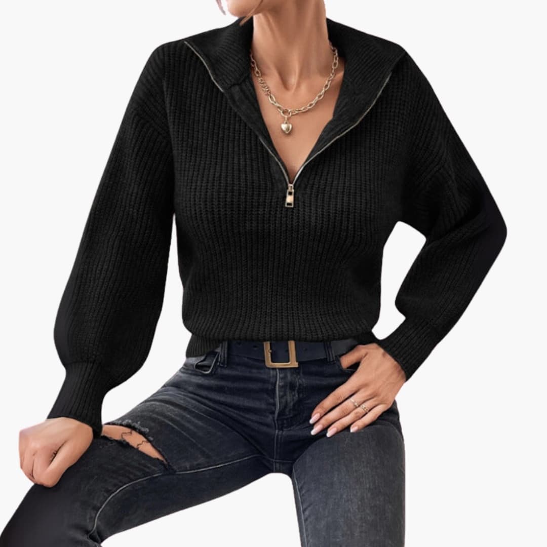 Kvinners Halfzip Strikkegenser med Stativkrage 3