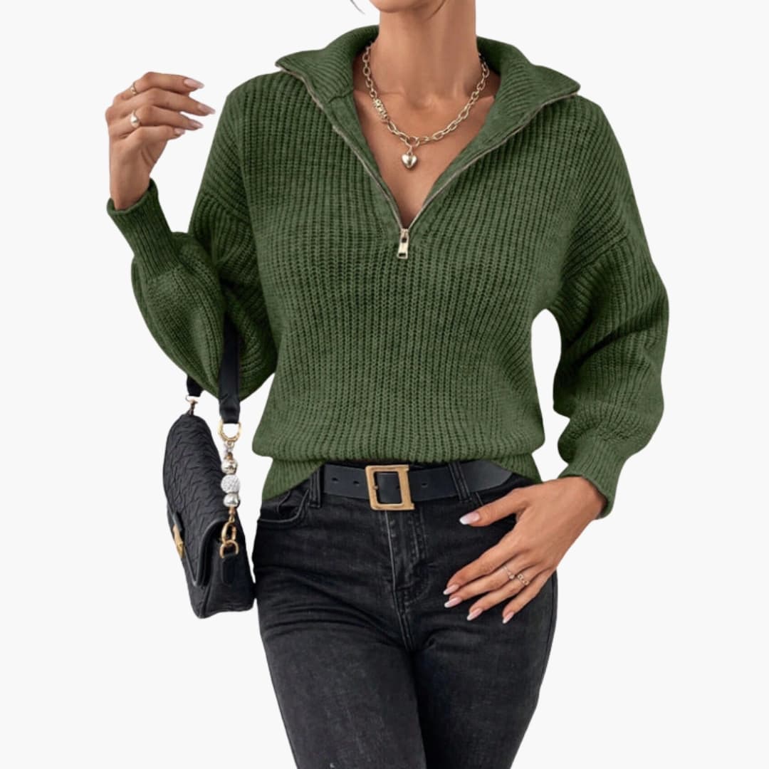 Kvinners Halfzip Strikkegenser med Stativkrage 4