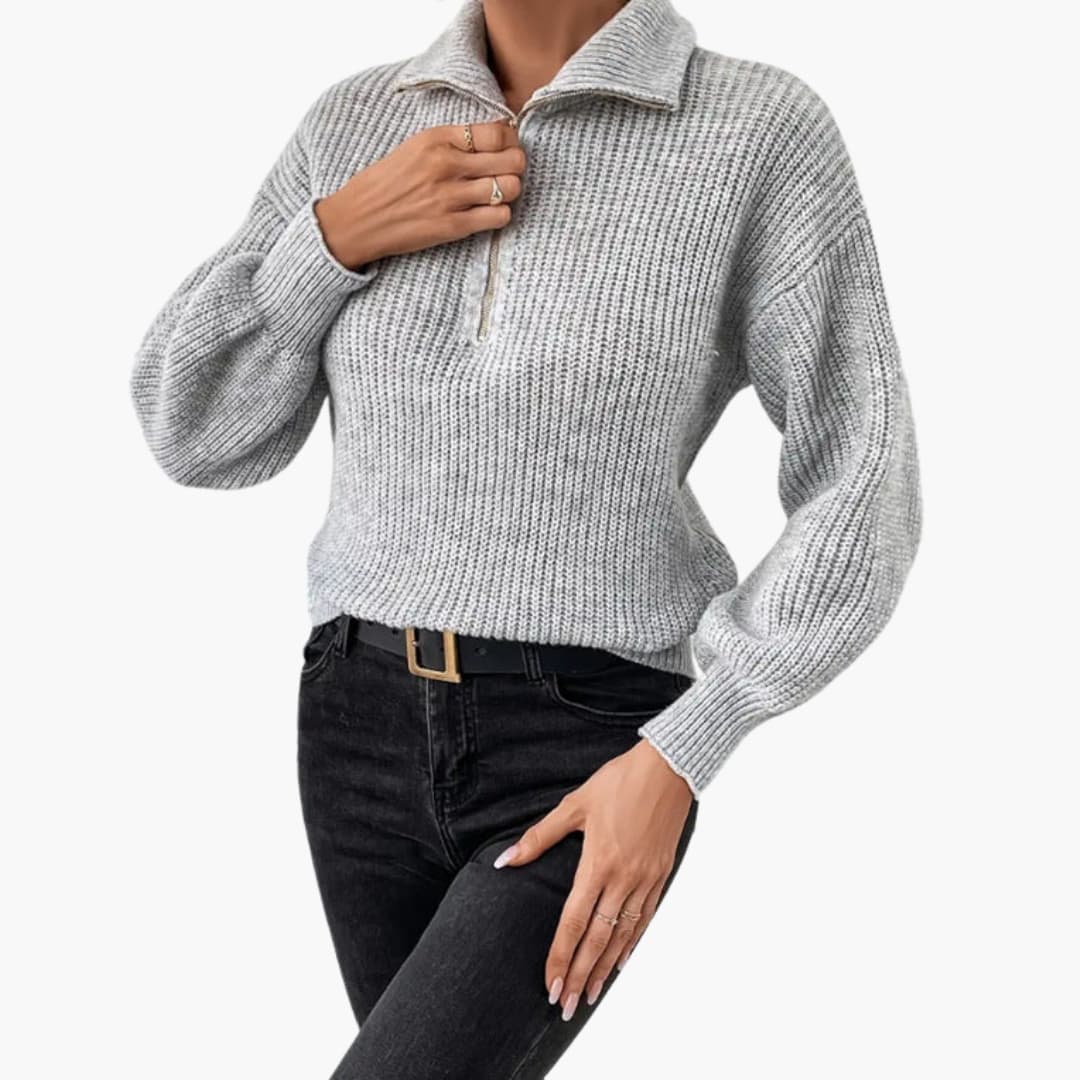 Kvinners Halfzip Strikkegenser med Stativkrage 5