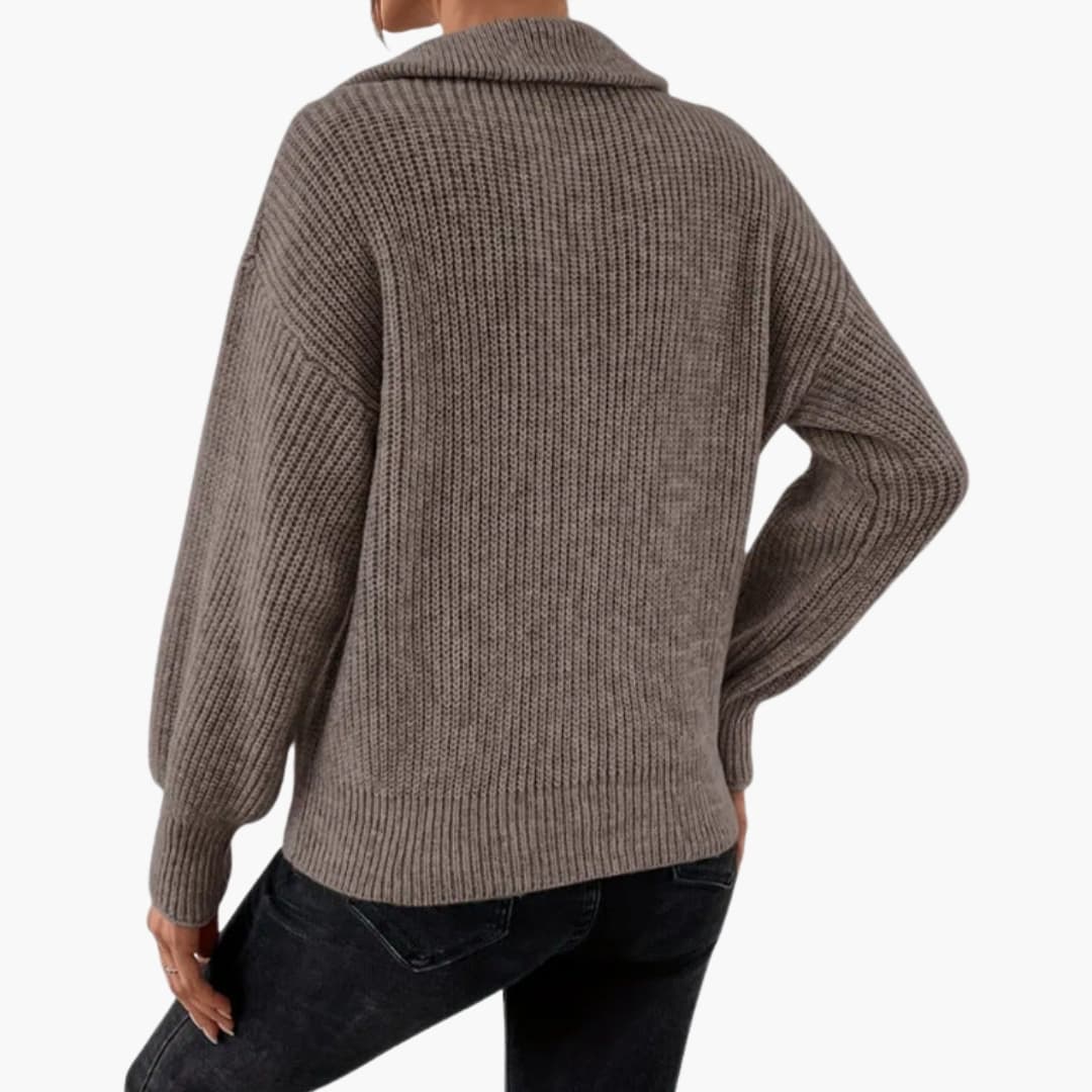 Kvinners Halfzip Strikkegenser med Stativkrage 7