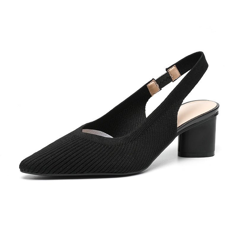 Kvinners Høye Hæler Slingback med Spiss Tå og Blokkhæl i Myk Strikket Struktur 4