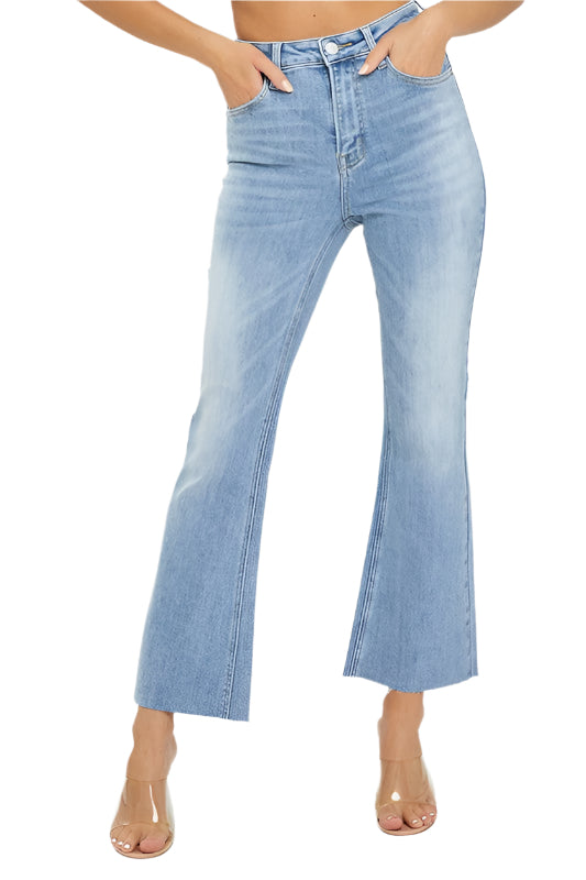 Kvinners Høyt Liv Crop Flare Lys Denim 0