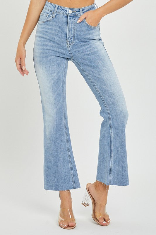 Kvinners Høyt Liv Crop Flare Lys Denim 1