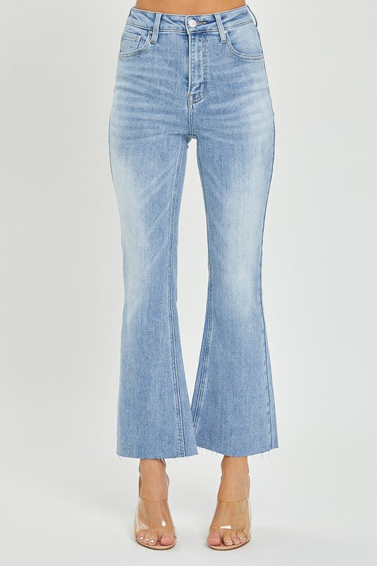 Kvinners Høyt Liv Crop Flare Lys Denim 2