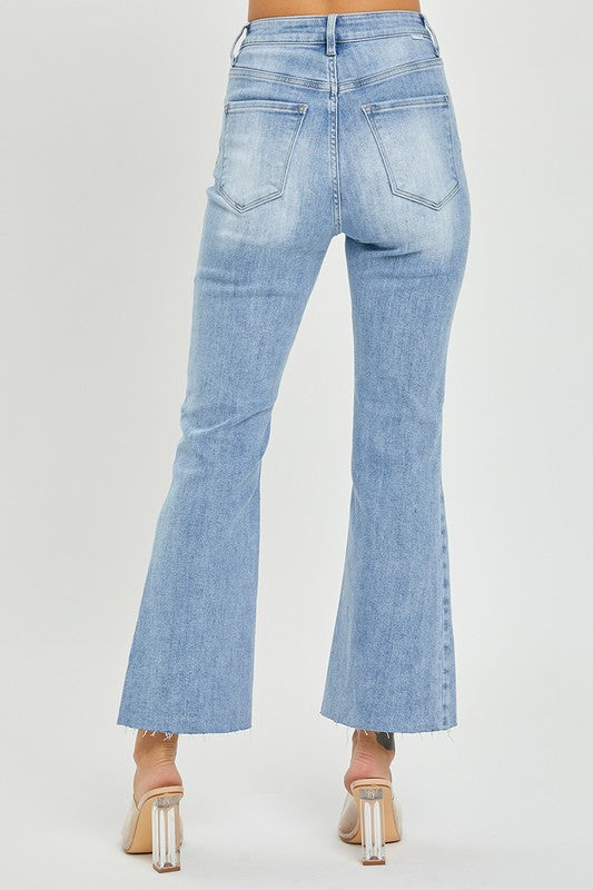 Kvinners Høyt Liv Crop Flare Lys Denim 4