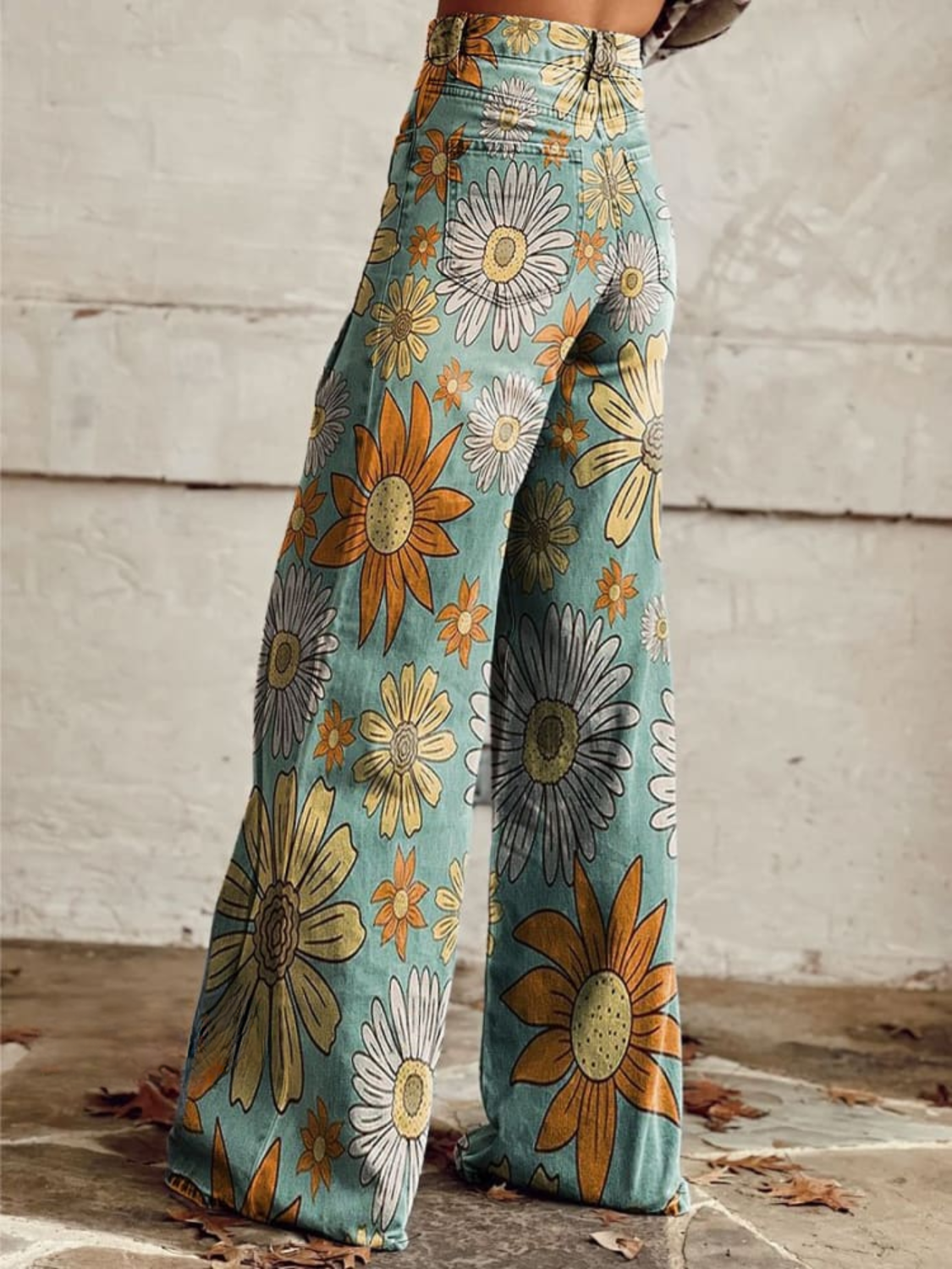 Kvinners Jeans med Brede Ben og Blomstertrykk 1