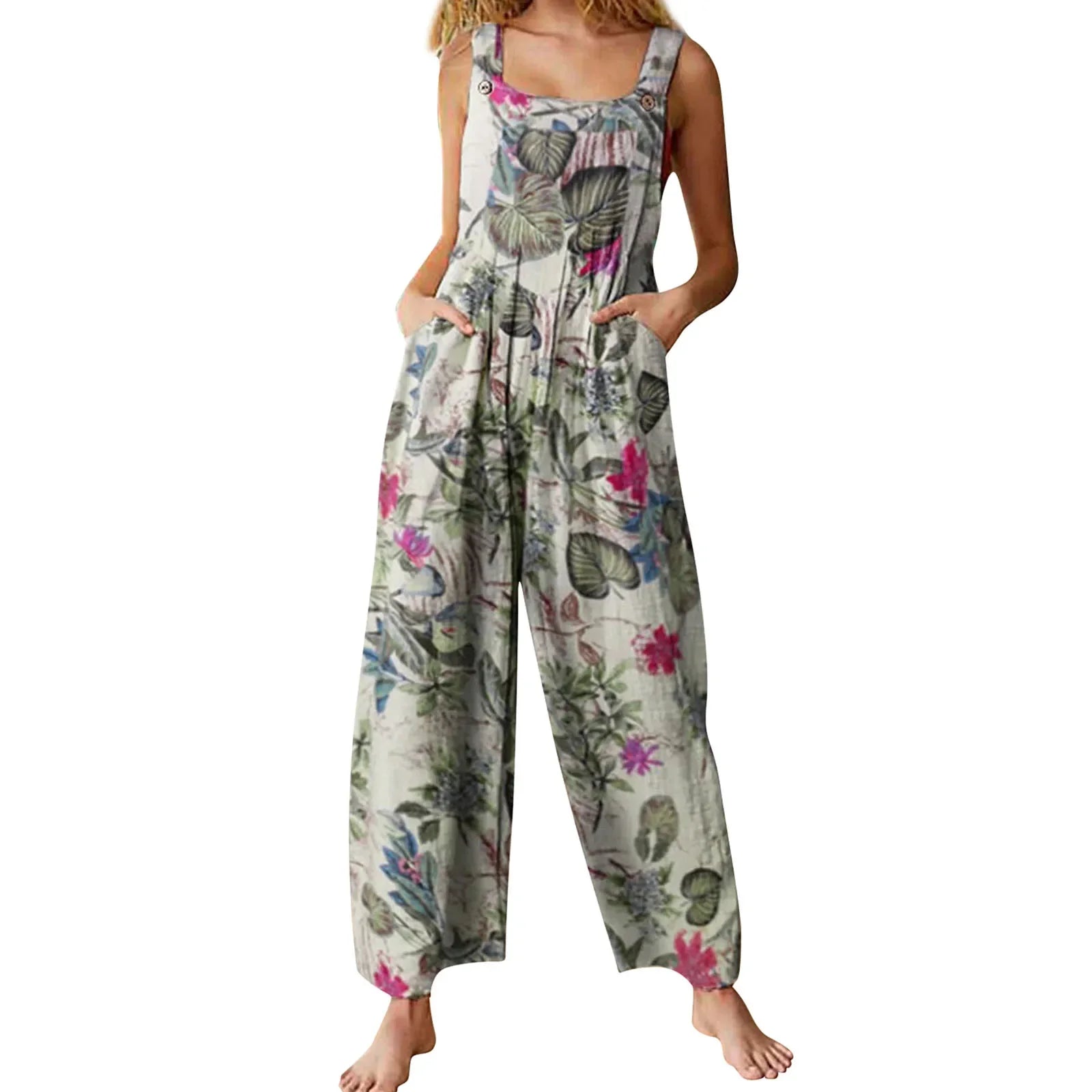 Kvinners Jumpsuit med Blomstertrykk og Firkantet Hals 0