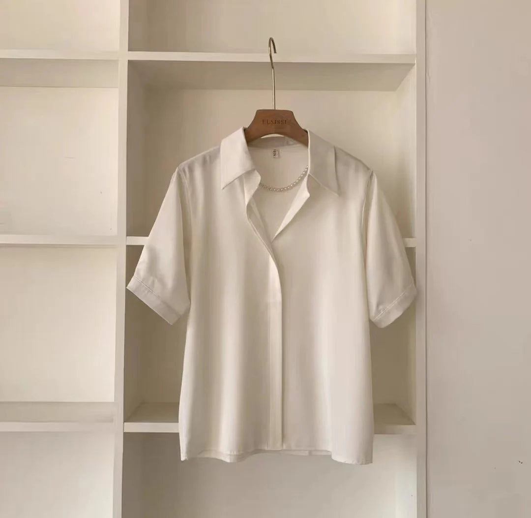 Kvinners Kortermet Bluse Løs Stil 5