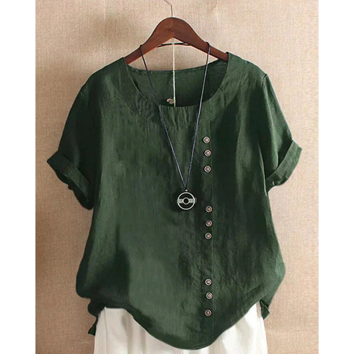 Kvinners Kortermet Bluse Rund Hals 5