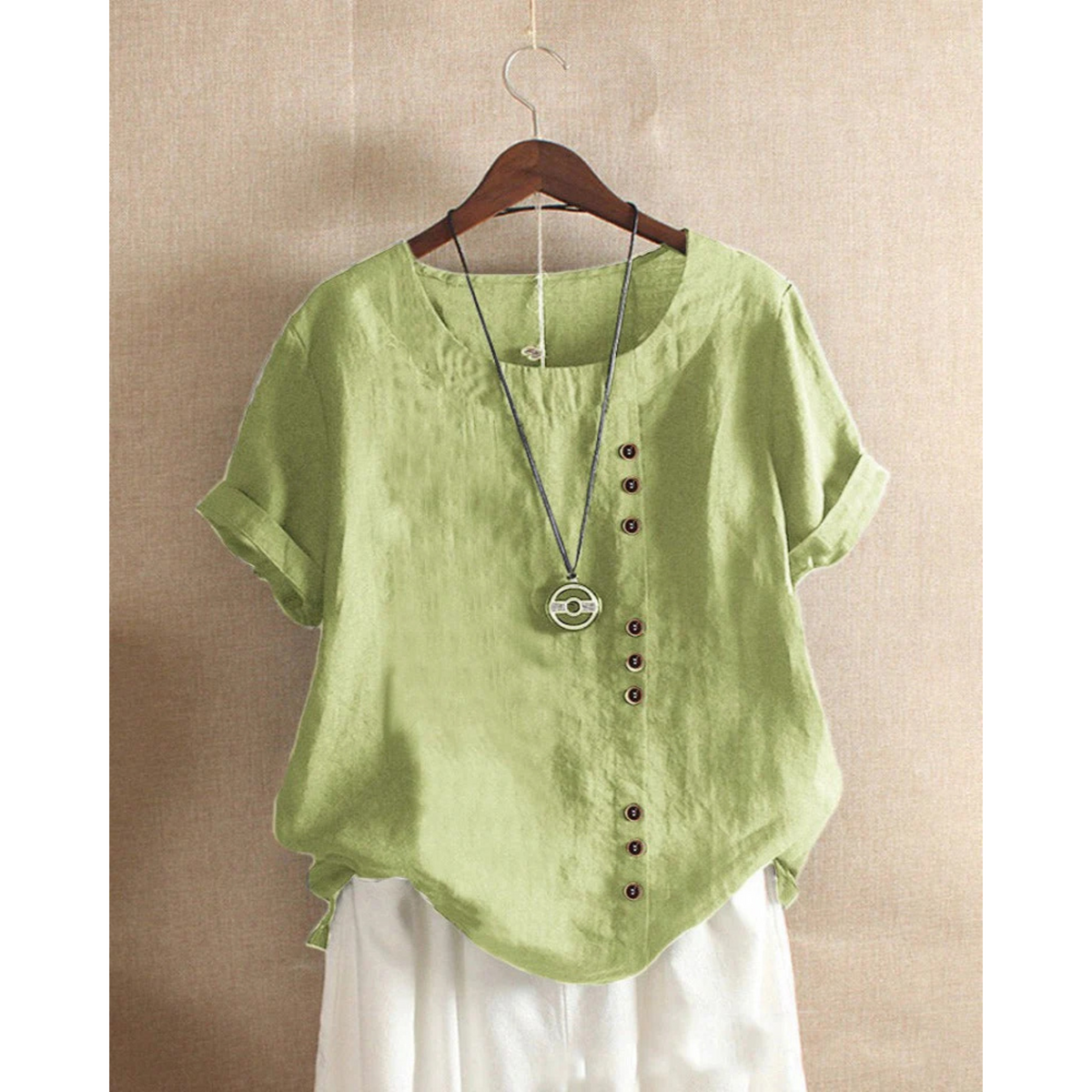 Kvinners Kortermet Bluse Rund Hals 6