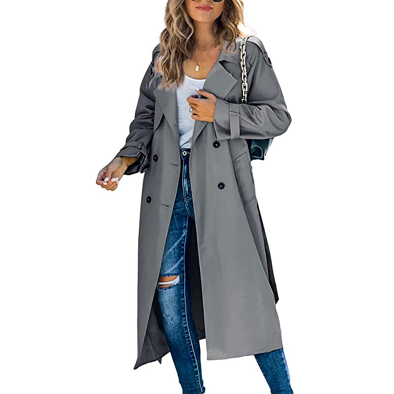 Kvinners Lang Trenchcoat med Dobbeltspent Front 2