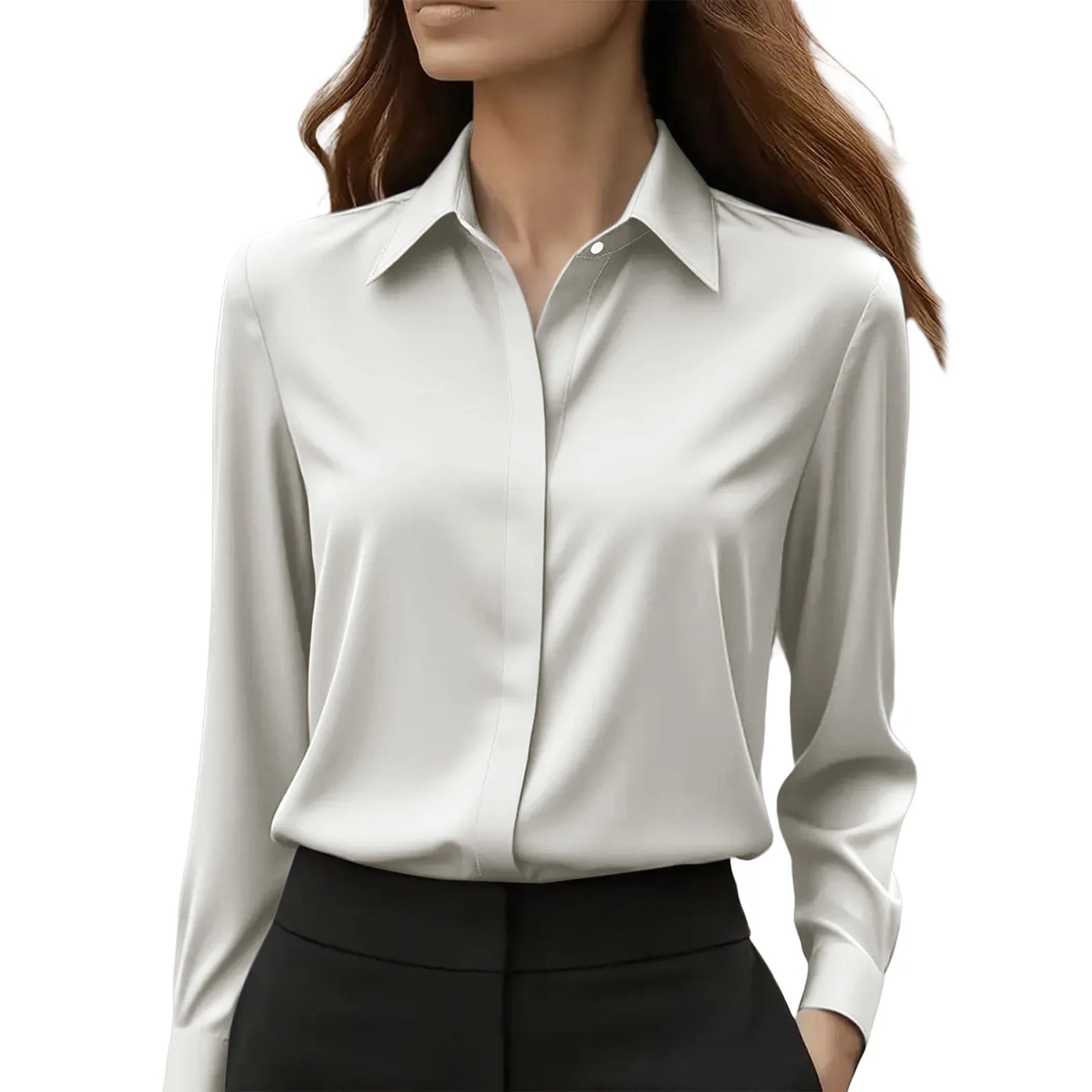 Kvinners Langermet Bluse med Satengknapper 10