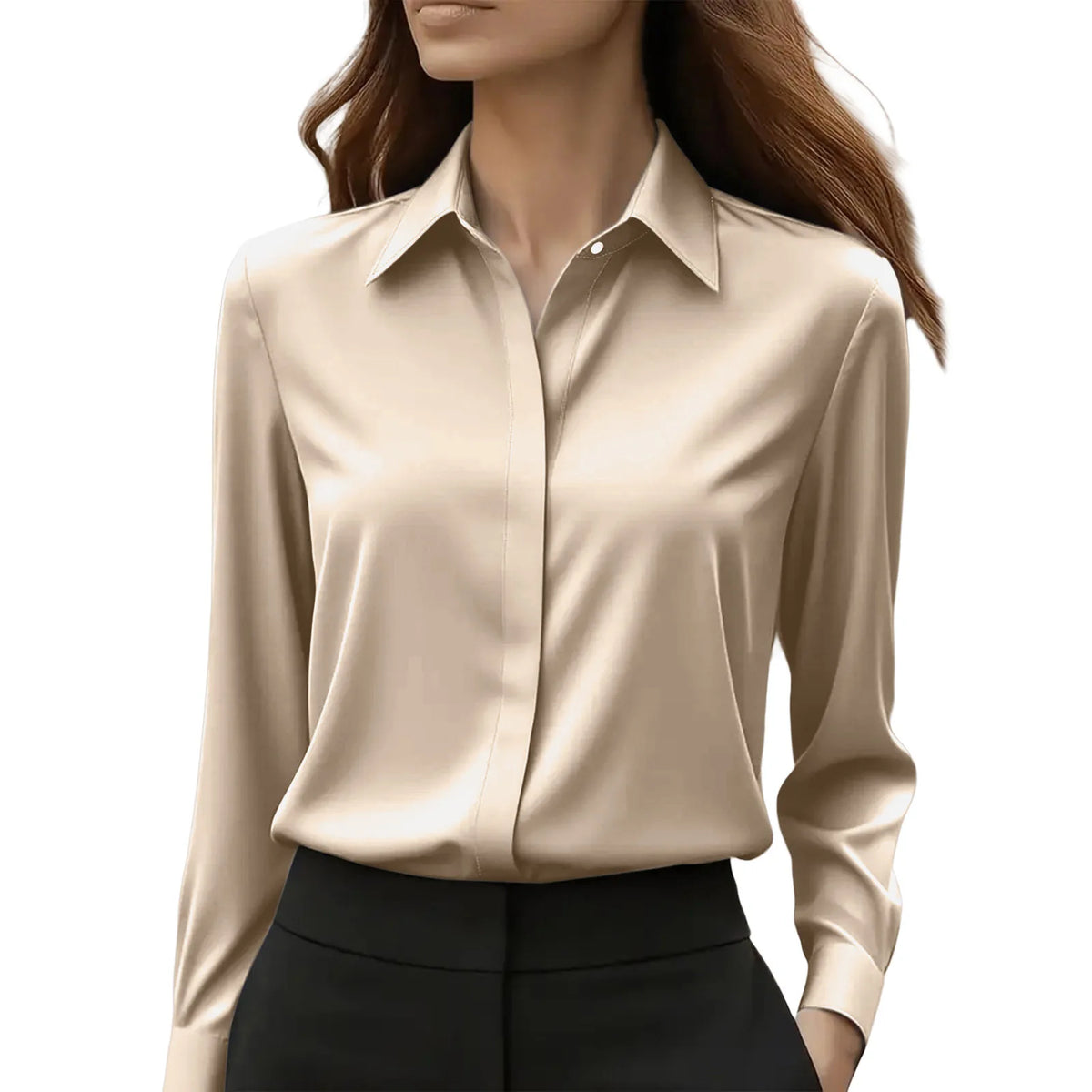 Kvinners Langermet Bluse med Satengknapper 5