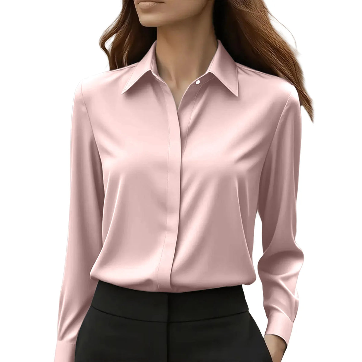 Kvinners Langermet Bluse med Satengknapper 8