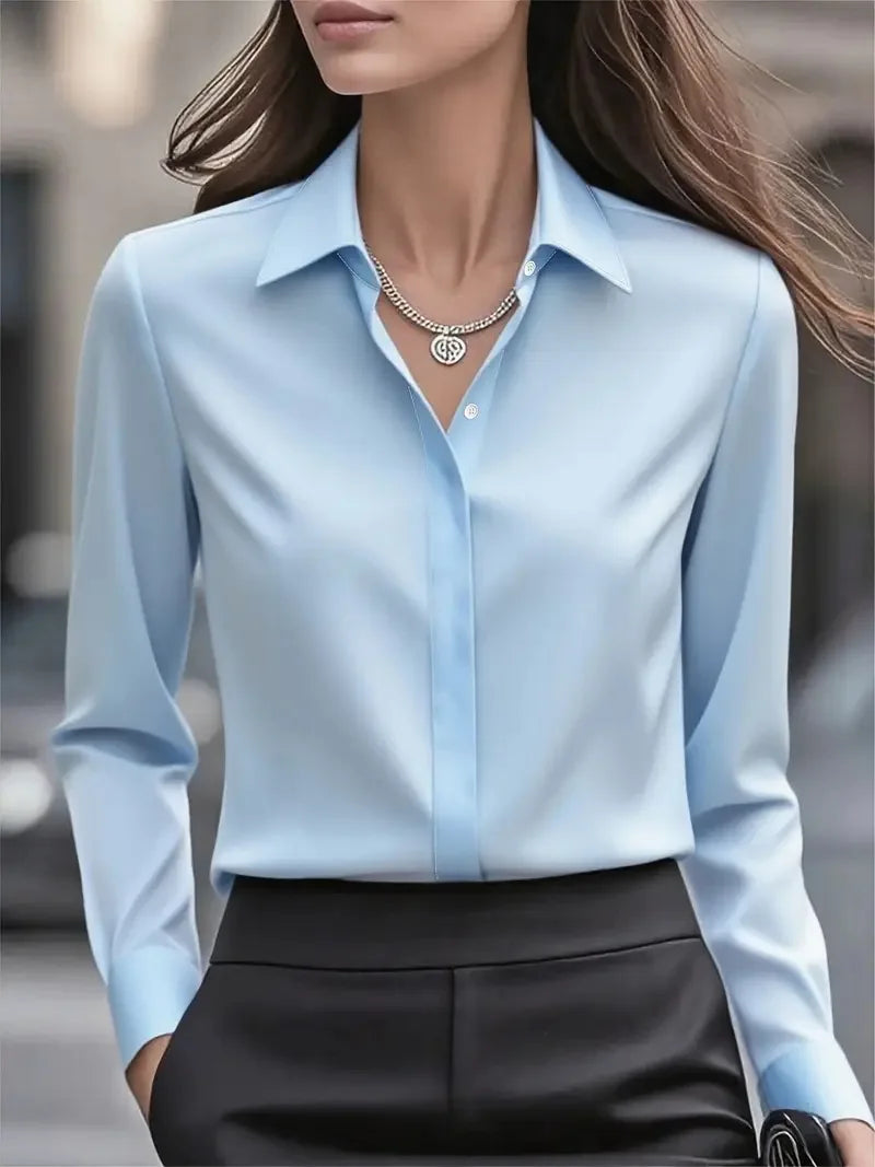 Kvinners Langermet Bluse med Satengknapper 9