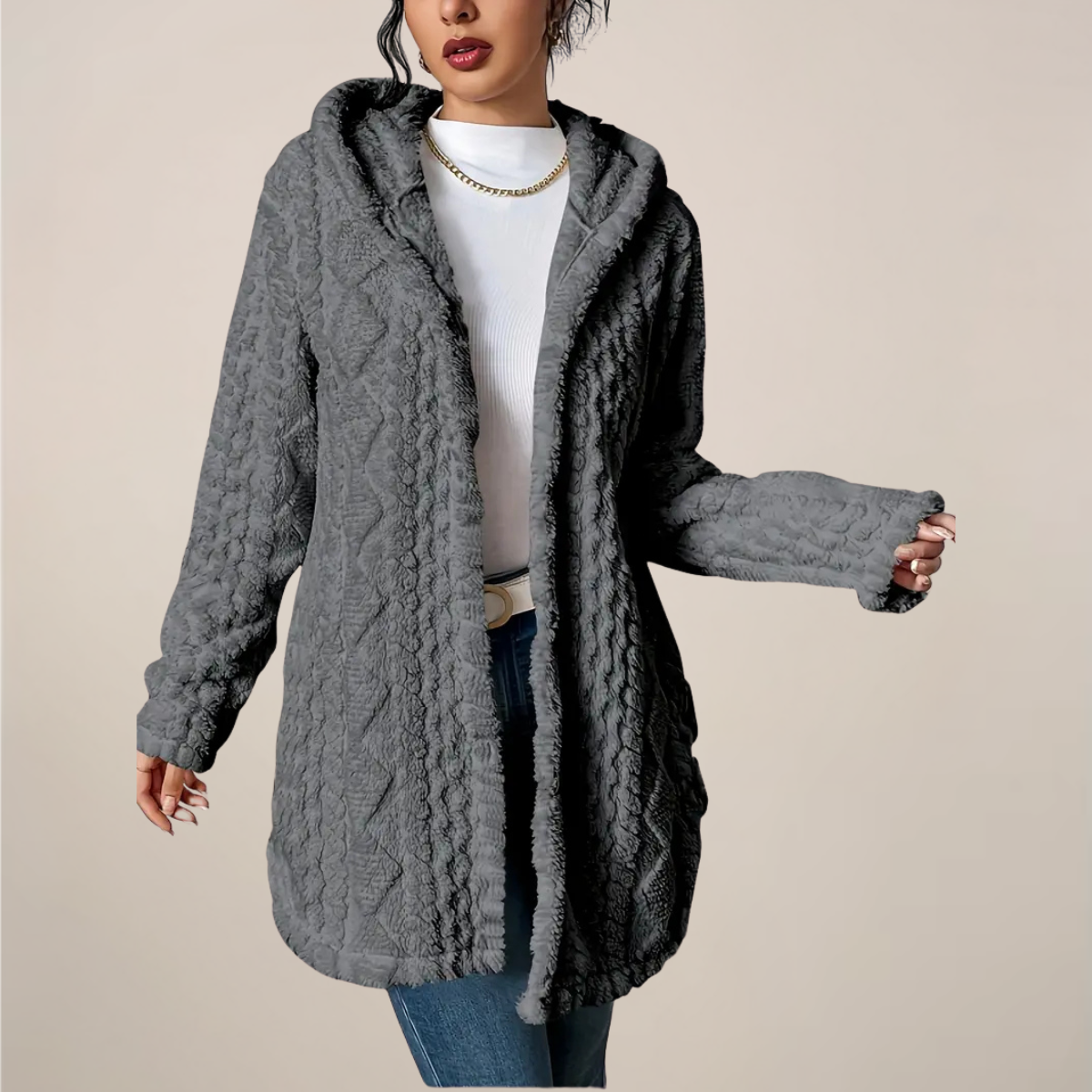 Kvinners Longline Cardigan med Hette 1