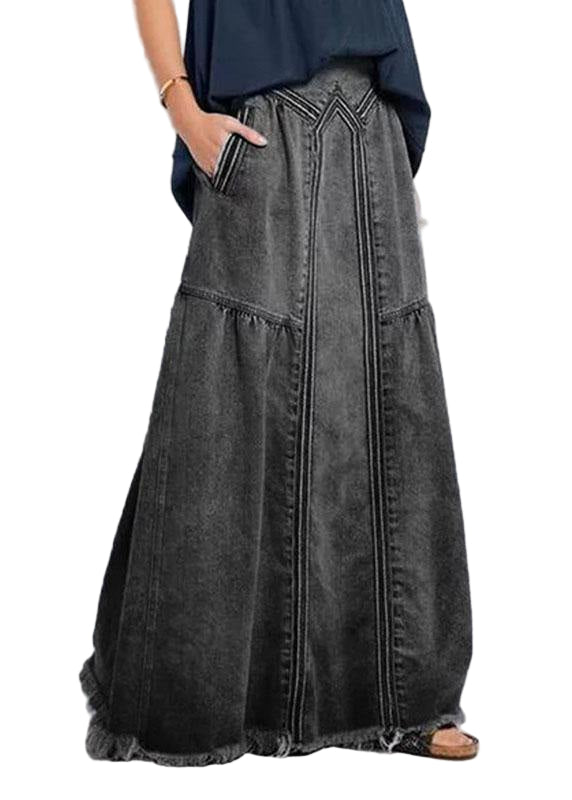Kvinners Løse Denim Skjørt med Elastisk Midje 0