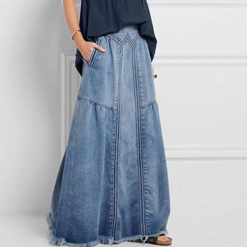Kvinners Løse Denim Skjørt med Elastisk Midje 2